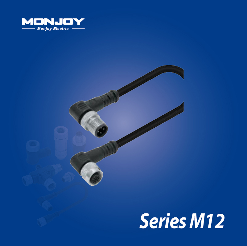 M12*1.0，A標(biāo)準(zhǔn)，彎式，針- M12*1.0，A標(biāo)準(zhǔn)，彎式，孔 屏蔽，澆鑄電纜連接器